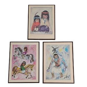 DeGrazia Trio of Native American Children Colorful Themed Art Prints